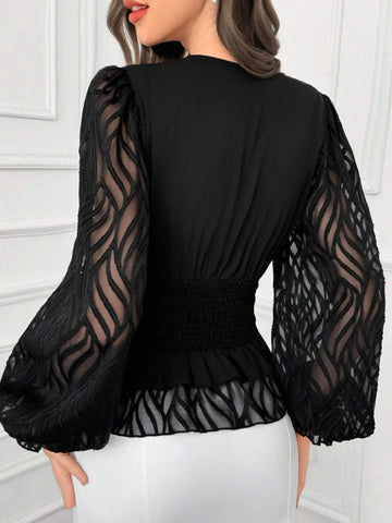 Women's Fashion Designer Lantern Sleeve Blouse S-XL Long-Sleeve Tops-Women's Fashion Designer Long-Sleeve Tops-Women's fashion designer plus size clothes